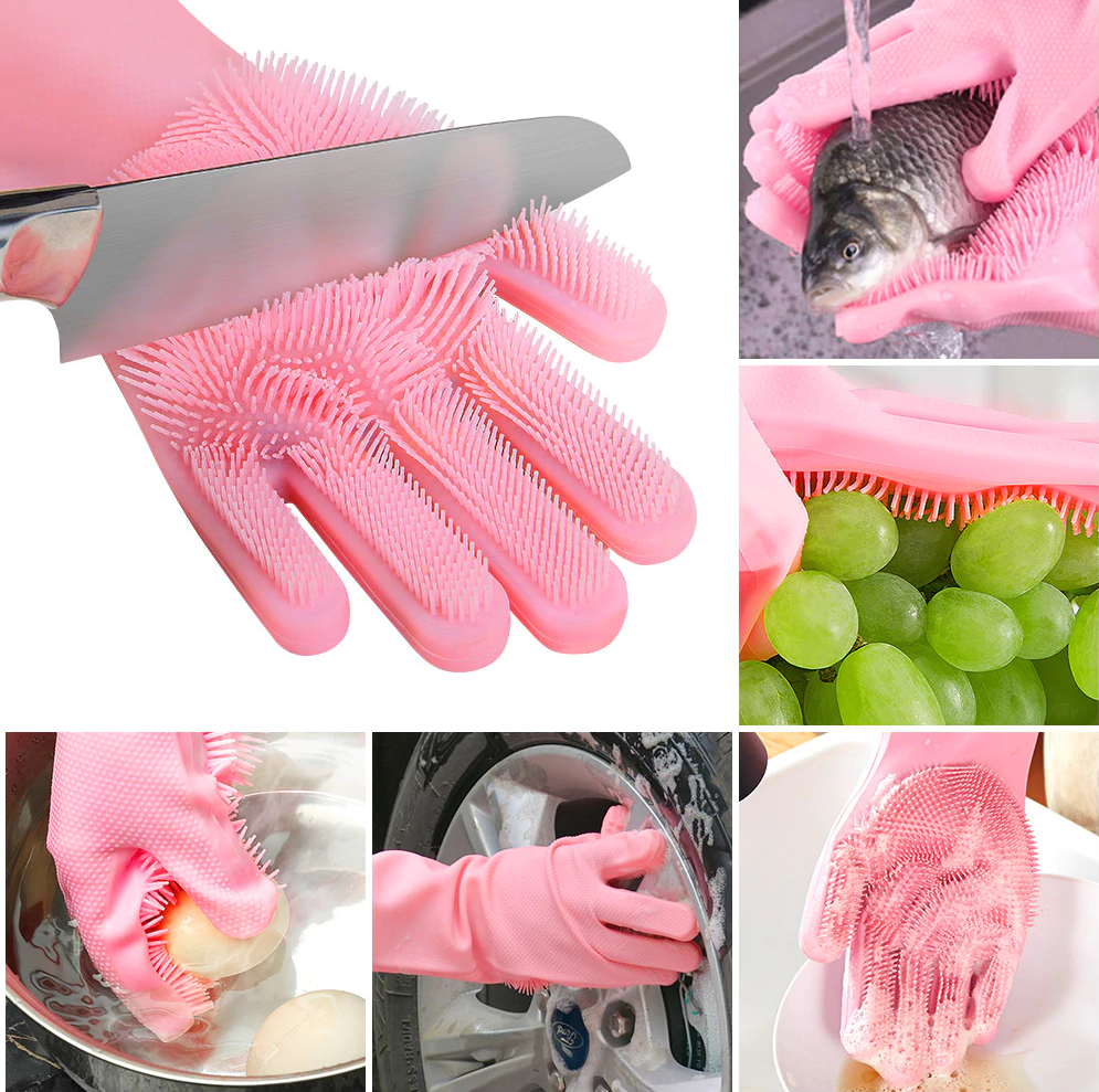 Gants de vaisselle Nettoyage de cuisine Gants réutilisables Gants en  silicone multifonctions avec épurateurs pour laver la salle de bain Nettoyage  Lavage de voiture Peignage des poils d'animaux
